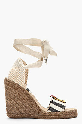 Marc Jacobs Navy & White Striped Espadrille Wedge Sandals