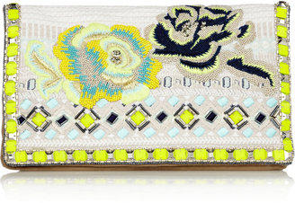 Matthew Williamson Embroidered jacquard and suede clutch