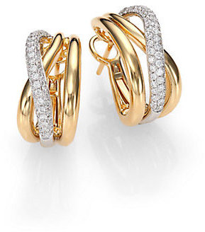 Roberto Coin Diamond, 18K White & Yellow Gold Crossover J-Hoop Earrings