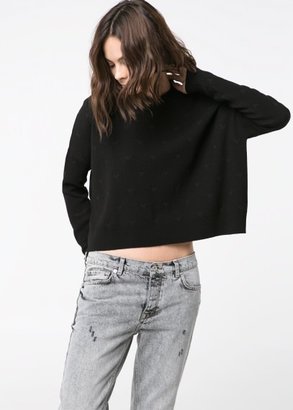 MANGO Heart-Texture Cropped Sweater