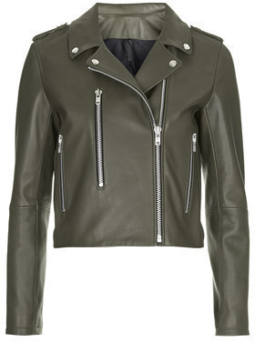 Topshop Womens Neat Leather Biker Jacket by Boutique - Khaki