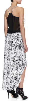 Parker Jamie High-Low Splatter-Print Maxi Dress, Black Pattern
