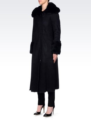 Armani Collezioni Long Sheepskin Coat With Fur Details