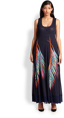 Fuzzi, Sizes 14-24 Fern-Print Tulle Maxi Dress