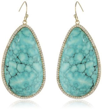 Marcia Moran Mazarine" Gold-Plated Turquoise and Cubic Zirconia Large Drop Earrings