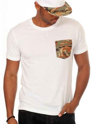 Something Strong Solid White Shirt with Camo Print Pocket