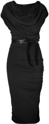 Donna Karan Black Draped Jersey Dress with Belt