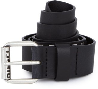 Diesel Black Leather Belt with Silver Branding