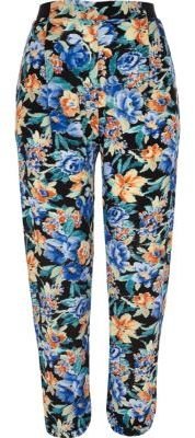 River Island Black tapestry floral print joggers