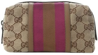 Gucci beige and pink logo striped canvas GG cosmetic case