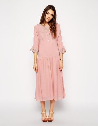 ASOS Drop Waist Dress with Lace Inserts - Peach