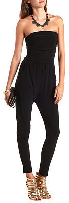 Charlotte Russe Ruched Skinny Strapless Jumpsuit