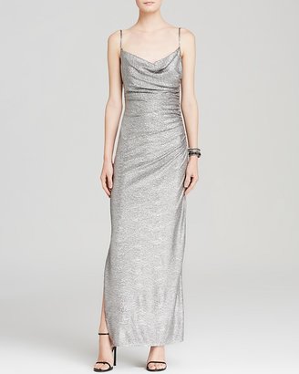 Laundry by Shelli Segal Gown - Spaghetti Strap Metallic Knit Ruched