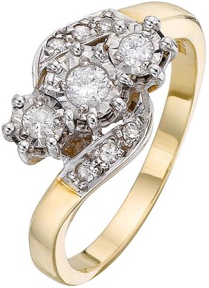 Trilogy Love DIAMOND 9 Carat Yellow Gold 25 Point Illusion Set Diamond Ring with Diamond-Set Twist Shoulders