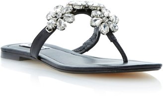 Dune Kacey leather jewelled flower sandals