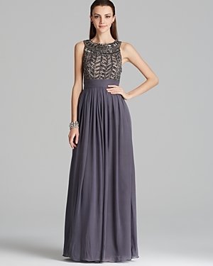 JS Collections Beaded Bodice Chiffon Gown - Gladiator