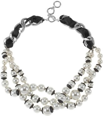 White House Black Market Capped Pearl Chain Link Necklace