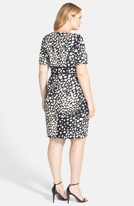Adrianna Papell Contrast Trim Print Crepe Dress (Plus Size)