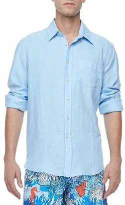 Vilebrequin Linen Long-Sleeve Linen Shirt Shirt, Light Blue