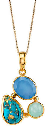 Lord & Taylor Gold-Tone & Multi-Blue Gemstone Collage Pendant Necklace