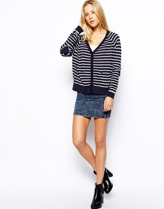 ASOS Cardigan In Stripe With Heart Elbow Patch