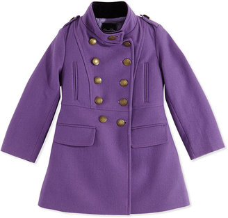 Oscar de la Renta Wool Double-Breasted Drill Coat, Purple, 2Y-14Y