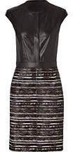 Derek Lam Black/Brown Striped Leather/Haircalf Dress