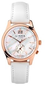 Links of London Regent Womens Rose Gold Plate Mother of Pearl & White Leather Watch