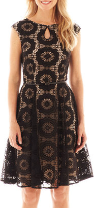 London Times London Style Collection Cap-Sleeve Lace Fit-and-Flare Dress