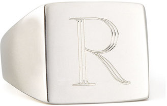 Sarah Chloe Letter-Engraved Square Signet  Ring, Silver