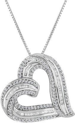 JCPenney FINE JEWELRY 3/4 CT. T.W. Diamond Pure Silver Over Brass Tilted Heart Pendant Necklace