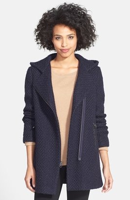 Calvin Klein Hooded Asymmetric Zip Bouclé Coat