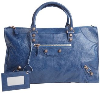 Balenciaga cobalt blue distressed leather 'Giant Work' large top handle bag