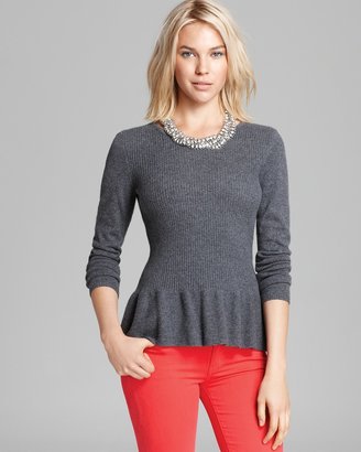 Aqua Cashmere Sweater - Rib Peplum
