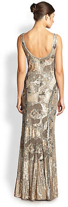 Theia Sequined V-Neck Gown