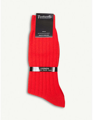 Pantherella Mens Red Ribbed Cashmere-Blend Socks
