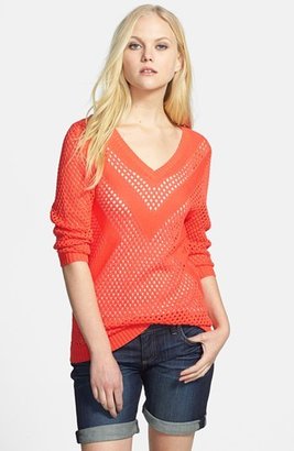 Vince Camuto Placed Pointelle V-Neck Sweater