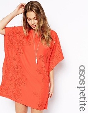 ASOS Petite PETITE Exclusive Crochet Lace T-Shirt Dress - Coral