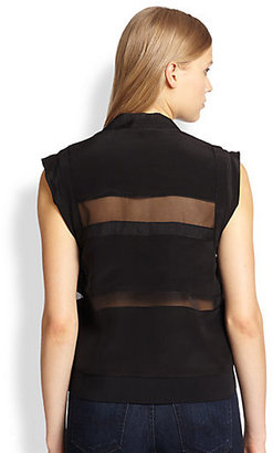 Rebecca Taylor Collared Sheer-Panel Blouse