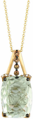 LeVian Green Amethyst (9-3/4 ct. t.w.), Chocolate Diamond (1/4 ct. t.w.) and White Diamond Accent Pendant Necklace in 14k Gold