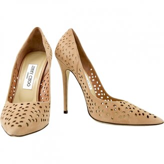 Jimmy Choo Pale Salmon Pink Perforated Suede Pointy Pump Heels S 38.5 Shoes