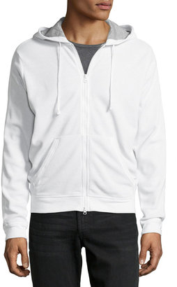 Vince Ribbed Double-Layer Hoodie, White/Gray