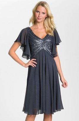J Kara V-Neck Sequin Bodice Dress