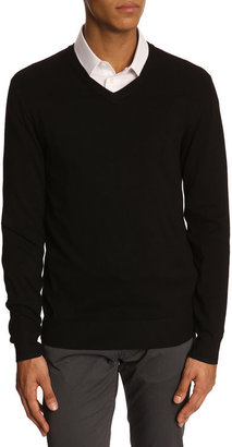 Armani Collezioni Black V-Neck Sweater with Contrasting Shoulders