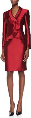 Tahari Ruffle-Front Skirt Suit, Red