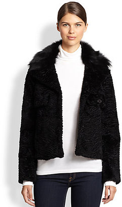 Glamour Puss Glamourpuss Embossed Fox & Rabbit Fur Jacket