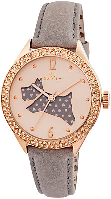 Radley RY2206 Women's Marsupial Leather Strap Watch, Grey/Rose Gold