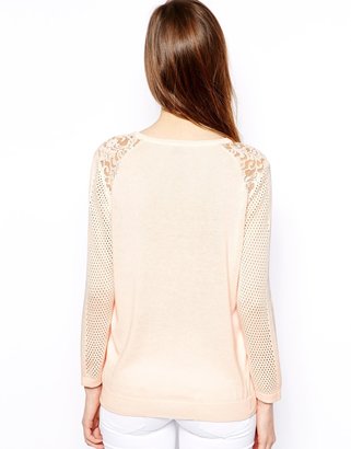 Warehouse Geo Print Pointelle And Lace Sweater