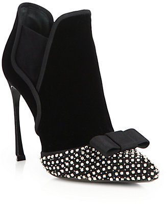 Sergio Rossi Pierrot Crystal Tuxedo Suede Ankle Boots