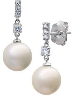 Crislu Sterling Silver Pearl & Crystal Drop Earrings